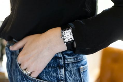 The Cartier Tank Must 'SolarBeat' Review Moosgaard Sisters, Tank Cartier, Cartier Tank Must, Boujee Lifestyle, Lux Watches, Wife Clothes, Tank Watch, Bracelet Stacks, Ladies Style