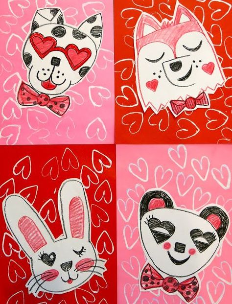 In the Art Room: Valentine Animals! Valentines Art Lessons, Valentine Animals, Valentine Art Projects, First Grade Art, Cassie Stephens, Animal Art Projects, 2nd Grade Art, 3rd Grade Art, Valentine Projects