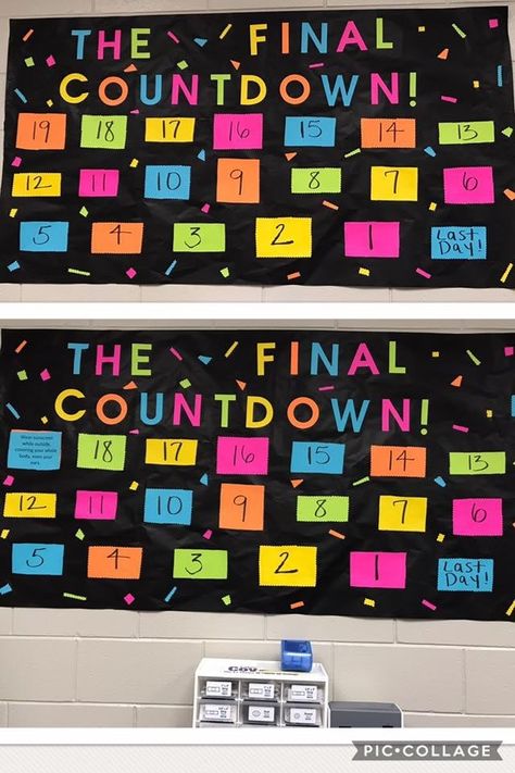 Final Countdown Bulletin Board, End Of Year Countdown Bulletin Board, Countdown Bulletin Board Ideas, End Of Year Bulletin Boards Elementary, Count Down To Summer Bulletin Board, End Of School Countdown Ideas, End Of Year Countdown Ideas, Last Day Of School Countdown, Theme Days For School