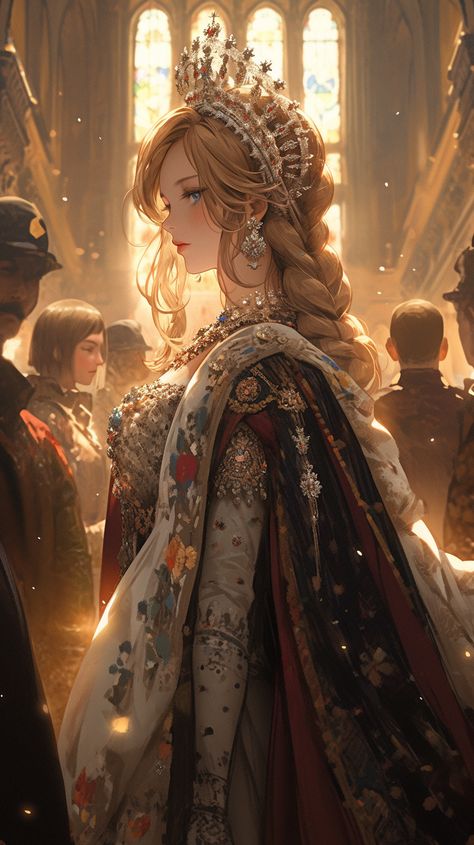 Queen Wallpaper Crown Princesses, Coronation Art, Anime Royalty, Queen Wallpaper Crown, Not Invited, Fantasy Queen, Crown Aesthetic, Wearing A Crown, Anime Show