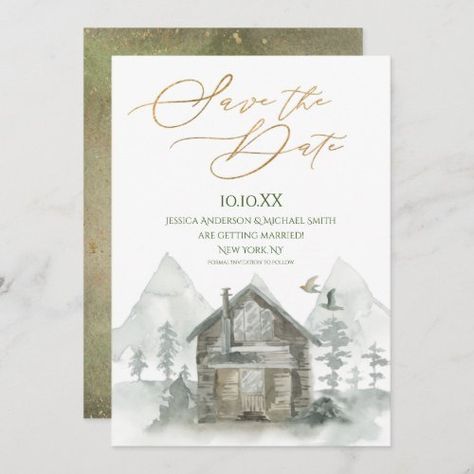 Rustic Forest Cabin Watercolor Save The Date Invitation #zazzle #weddinginvitations #birthdayinvitations #babyshowerinvitations #zazzleinvitations #monogram #businesscards #graduation #homedecor Country Themed Wedding Invitations, Watercolor Save The Date, Wedding Announcement Cards, Forest Watercolor, Cabin Wedding, Rustic Save The Dates, Forest Cabin, Date Invitation, Beautiful Wedding Invitations