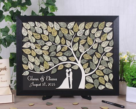 Tree of Leaves Wedding Guest Book Alternative Magnetic - Etsy Tree Painting Wedding Guest Book, Tree Guest Book Wedding, Tree Theme Wedding, Mountain Wedding Guest Book, Wedding Guest Book Ideas Diy, Wedding Guest Book Ideas Non Traditional, Creative Guest Book Ideas For Wedding, Guest Signing Ideas For Wedding, Unique Guest Book Ideas For Wedding