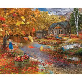 Autumn Cabin, Autumn Puzzle, Larger Piece Jigsaw Puzzles, 300 Pieces Jigsaw Puzzle, Winter Cabin, 500 Piece Jigsaw Puzzles, Autumn Scenery, Puzzle Design, Bits And Pieces