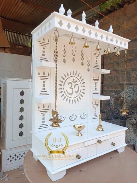 Don't miss out on our R ,J MAHA SALE RJ 13% OFF promotion! 🎉 Explore our Wooden temple teak wood Open pooja temple Marbale Look White Paint by Hand. #HomeDecor #PoojaTemple #SaleEvent White Mandir For Home, Open Pooja Room, Wooden Temple Design For Home Indian, Wood Temple Design, Diy Temple For Home, Home Pooja Room Ideas, Wooden Mandir Design For Home, Puja Mandir Design, Pooja Mandir Ideas Design