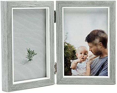 Afuly Double Picture Frame 4x6 Rustic Grey Photo Frames Wooden Hinged Folding Vertical 2 Openings Unique Wedding Gifts Hinged Picture Frame, Double Picture Frame, Compass Art, Picture Frame Light, Grey Picture Frames, Double Photo, Double Picture, Nautical Nursery Decor, 4x6 Picture Frames