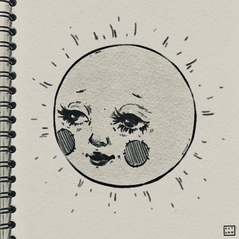 Good Morning Beautiful Tattoo, Sun And Moon With Faces Tattoo, Creative Sun Drawing, Moon Aesthetic Doodle, Sun And Moon Art Nouveau, Cool Sun And Moon Tattoos, Vintage Moon Drawing, Witchy Aesthetic Drawing, Full Moon And Sun Tattoo