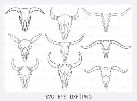 Bull Skull Stencil, Bull Skulls Tattoo, Long Horn Drawing Simple, Long Horn Skull Tattoo For Women, Long Horn Skull Drawing, Bull Skull Outline, Bull Horns Tattoo, Bull Horn Tattoo, Bull Skull Tattoo Design