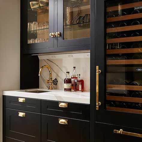 Luxury Bath & Kitchen Project Gallery | Waterworks Bars Ideas, Bar Faucet, Butlers Pantry, Luxury Bar, Bar Faucets, Countertops Kitchen, Wet Bars, Transitional House, Basement Bar