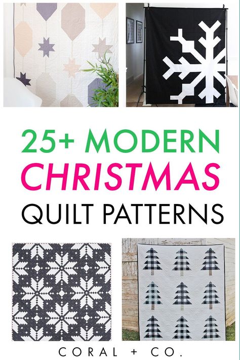 25  Modern Christmas Quilt Patterns to make for this holiday season. Spread a little holiday cheer when you make one of these gorgeous Christmas Quilt Patterns to snuggle up with. Christmas Quilt Pillows, Christmas Quilt Modern, Modern Christmas Quilts Free Pattern, Modern Christmas Quilts Ideas, Christmas Quilt Blocks Easy, Holiday Quilt Patterns Free, Winter Quilts Ideas, Free Christmas Quilt Patterns Printables, Easy Christmas Quilt Patterns Free