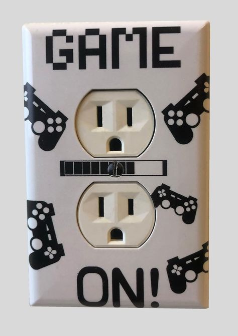 Cool Light Switch Plate Cover for Teens Room Fun Novelty Gift Decorative Decor Bedroom (GAME ON! Outlet) - Amazon.com Game Bedroom Ideas Boys, Boys Video Game Bedroom, Gamer Themed Bedroom, Video Game Themed Bedroom, Gaming Themed Bedroom, Video Game Bedroom, Boys Room Mural, Video Game Room Decor, Boys Room Diy