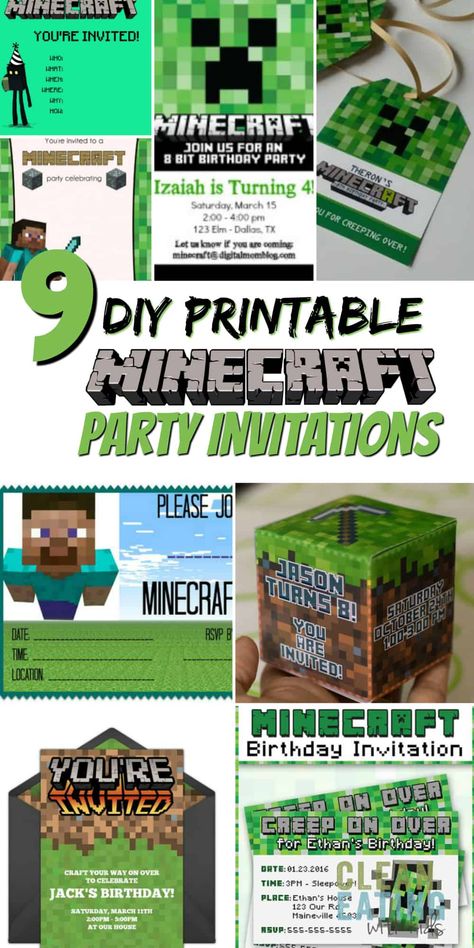 Minecraft Party Invitations, Minecraft Birthday Card, Budget Birthday Party, Diy Minecraft Birthday Party, Printable Minecraft, Minecraft Invitations, Minecraft Birthday Invitations, Minecraft Bday, Minecraft Party Decorations