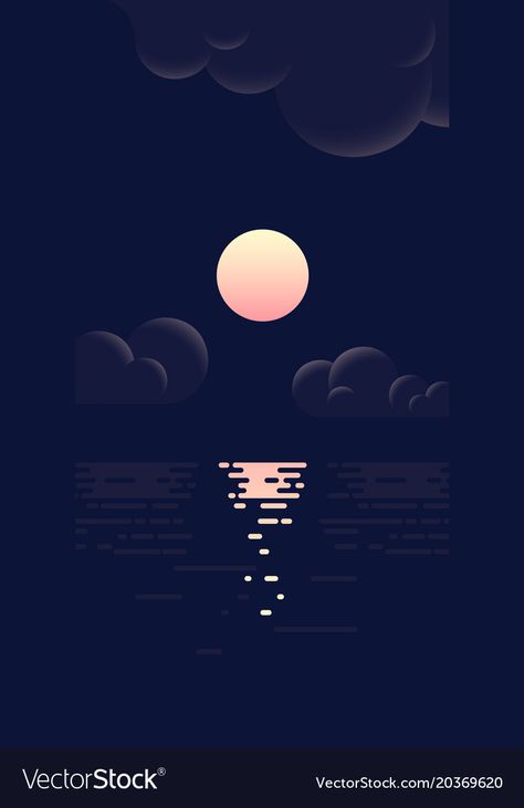 Cloud Graphic Design Illustrations, Adobe Illustrator Landscape, Flat Design Illustration Landscape, Flat Illustration Landscape, Cloud Illustration Design, Moon Illustrator, Cloud Graphic Design, Moon Illustration Art, Adobe Illustrator Ideas