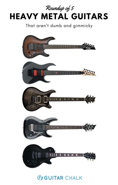 Five classy heavy metal electric guitars that aren't lame and gimmicky, https://www.guitarchalk.com/best-guitars-for-metal/ #guitars #electricguitars #geartalk Guitar Equipment, Metal Guitars, Heavy Metal Guitar, Guitar Drawing, Music Rooms, Types Of Guitar, Guitar Rig, Guitar Obsession, Guitar Finishing