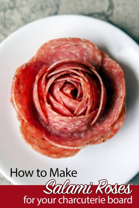 Learn how to make beautiful meat roses to add to your cheeseboards and elevate your charcuterie boards to a whole new level! I'll show you how to make salami roses, pepperoni rosebuds, and more! #salamirose #salamiroses #meatroses #hildaskitchenblog How To Make Roses Out Of Pepperoni, How To Make Salami Roses For Charcuterie Board, Rose Shaped Salami, Salami Roses Food Art, Rose Out Of Pepperoni, How Do You Make A Salami Rose, How To Make A Rose With Salami, Diy Salami Rose, How To Make A Salami Flower