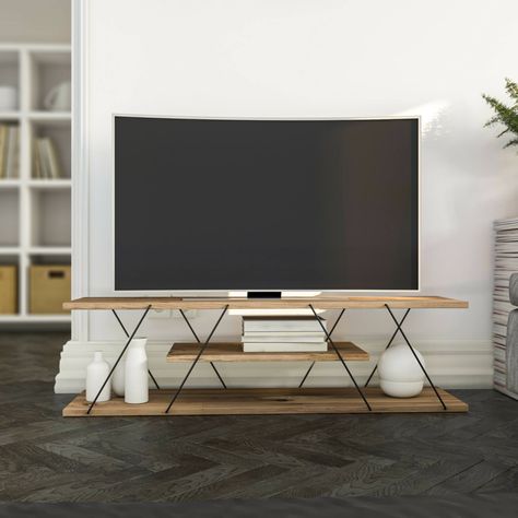 FERNSEHSCHRANK - Ständer für Wohnzimmerfernseher, Niedriges Wohnzimmer-Sideboard, TV-Ständerbasis, 120x30h33 cm, Schwarz und Walnuss. STRUKTUR UND VERWENDUNG – Moderner, innovativer und funktionaler Fernsehständer – Die Wahl der Innenstruktur, aus der dieses Wohnzimmerset besteht, macht das Design des Einrichtungsgegenstandes modern, vielseitig, praktisch und platzsparend – Das obere Regal ist perfekt für die Unterbringung Ihrer Fernseher, Stereoanlage oder Ihre Lieblingsdekorationen – Multifunk Design Interior Modern, Home Tv Stand, Tv Regal, Contemporary Tv Stand, Walnut Tv Stand, Grey Tv Stand, Tv Rack, Sideboards Living Room, Living Room Tv Stand