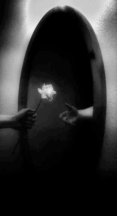 .I give to you my eternal love.. Hand Reaching Through Mirror, Black And White Illusion, Transférer Des Photos, Dark Mirror, Poesia Visual, Black Magick, Mirror Reflection, Arte Obscura, Carl Jung