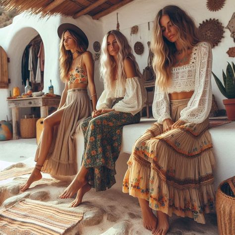 Hippie Elegante, Breezy Outfit, Skirts Outfits, Estilo Hippy, Boho Inspiration, Long Skirt Outfits, Women's Outfit Sets, Ibiza Fashion, Whimsical Fashion