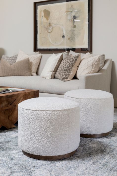 spring 2021 showroom update - Scout & Nimble Round Ottoman Living Room, Ottoman Decor Living Room, Pouf Ottoman Living Room, Ottoman Decor, Round Sofa, Modern Ottoman, Natural Balance, Ottoman Design, Round Ottoman