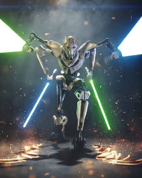 "Attack, Kenobi!" 🔥 - This week we've chosen the Star Wars the Black Series General Grievous Action Figure as our theme! Who doesn't love the clone wars?! - #BLKSRS Gaming Illustration, Space Ace, Space Video, General Grievous, Star Wars Villains, Star Wars Painting, Star Wars Background, Arte Alien, Detailed Artwork