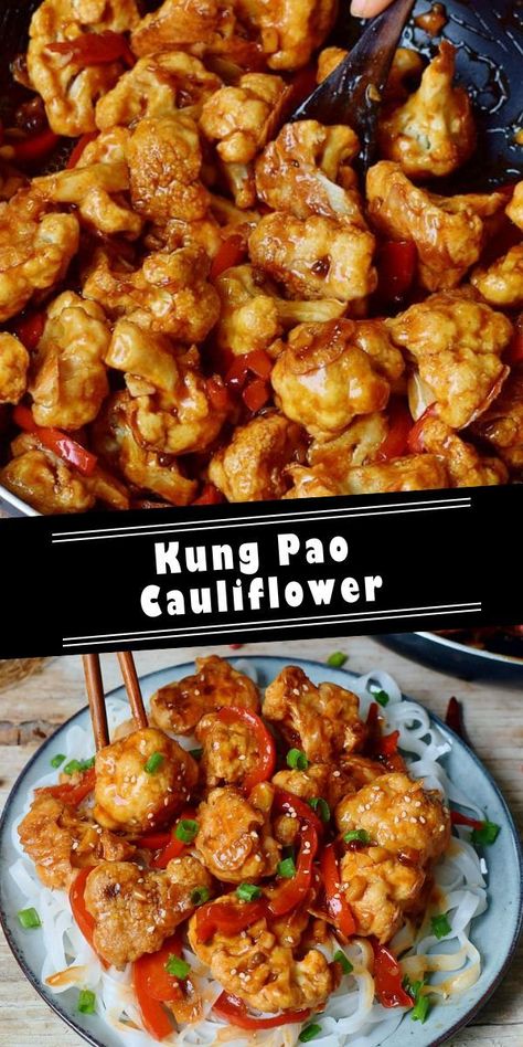 This Kung Pao Cauliflower is a delicious stir-fry which is spicy, hearty, satisfying, and comforting. It's a great meat-free Chinese takeout alternative to Kung Pao Chicken! The Kung Pao sauce has the perfect combination of spicy, salty and sweet flavors which will make your mouth water. The recipe is vegan, gluten-free, low in fat and calories, and can be made oil-free! #kungpao #kungpaocauliflower #veganstirfry #spicydinner #glutenfreevegan #elasrecipes | elavegan.com Low Calorie Hearty Meals, Low Calorie Vegetarian, Healthy Takeout, Low Calorie Vegetarian Recipes, Vegan Asian Recipes, Mapo Tofu, Chinese Takeout, Vegan Cauliflower, Potato Sides