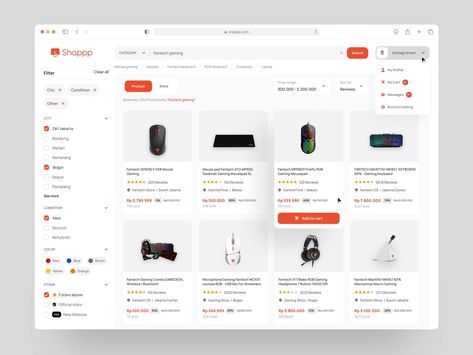 Shappp | Dashboard e commerce (search result) by Muftagi Arm for Visoeal Studio on Dribbble E Commerce Ux Design, E Commerce Website Design Inspiration, E Commerce Ui Design, Card Ui Design Website, Product Page Ui, E Commerce Web Design, Ecommerce Ui Design, Kids Graphic Design, E Commerce Website Design