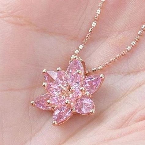 #jewellery #fashion #FashionAccessories #viral #trending #beautiful #reel #trendingstatus Pink Jewel Necklace, Rose Gold Jewelry Aesthetic, Light Pink Jewelry, Flower Jewelry Diy, Lotus Flower Jewelry, Gold Lotus Flower, Rose Gold Jewellery, Ethereal Jewelry, Lotus Flower Necklace