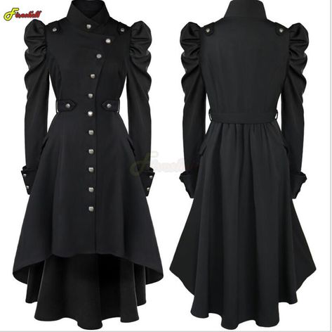 Women Medieval Victorian Vintage Button Up Dress Puff Sleeves Steampunk Gothic Cosplay Halloween Gothic Cosplay, Victorian Vintage, Cosplay Halloween, Button Up Dress, Vintage Button, Puff Sleeves, Puff Sleeve, Button Up, Halloween