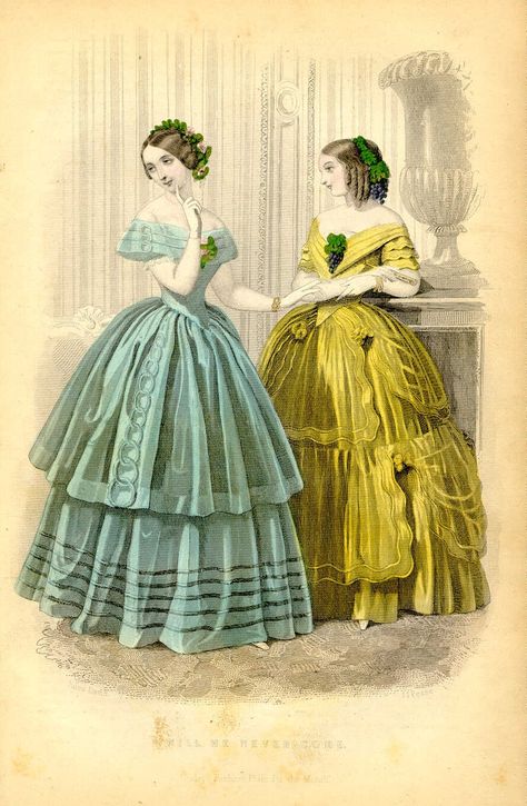 1850. Evening Dresses, Godeys, May Women In Dresses, 1850s Dress, Victorian Fashion Women, 1860s Dresses, 1850s Fashion, Victorian Era Fashion, 1800s Fashion, Mode Costume, 19th Century Fashion