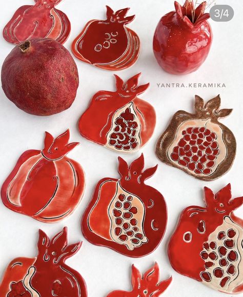 Pomegranate Ceramic Handmade, Pomegranate Garland, Yalda Design Idea, Night Yalda, Clay Pomegranate, Pomegranate Ornament, Ceramic Pomegranate, Pomegranate Decor, Ceramic Sun