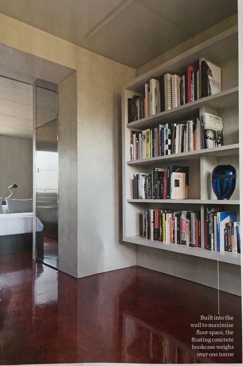 Rodolphe Parente bookcase detail Corbusier Interior, Red Floor, Interior Artwork, Built In Furniture, Tiny Bathrooms, Parisian Apartment, Best Flooring, Red Rooms, Book Storage