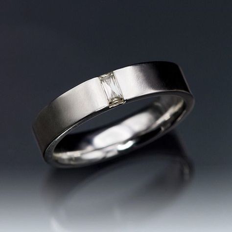 #weddingband #handmade #groom #bridal #weddingring   This clean looking modern comfort fit wedding band with a baguette moissanite is ready to ship. 💝 It is available in sterling silver in a size 7. It can be made to order ring in your size and metal choice. 💕 Marriage Ring Men, Silver Ring Design For Men, Engage Ring, Modern Mens Wedding Bands, Marriage Rings, Womens Silver Jewelry, Silver Rings Simple, Celtic Wedding Rings, Jewellery Indian