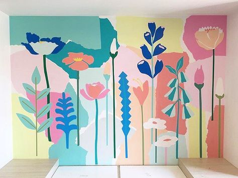 957 Likes, 29 Comments - Leah Bartholomew (@leahbartholomew) on Instagram: “As well as hand painted murals, I offer a more affordable option in custom made wallpaper designs…” Playroom Mural, Kids Room Murals, Flower Mural, Greenhouse Interiors, School Murals, Murals For Kids, Room Painting, Wall Murals Painted, Kids Room Wall