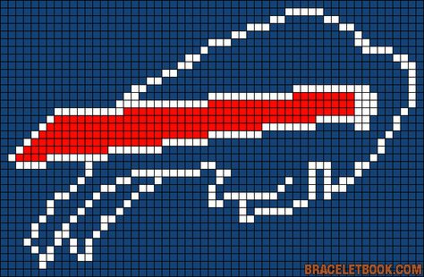 Alpha Friendship Bracelet Pattern #8040 - BraceletBook.com Buffalo Bills Cross Stitch Pattern, Buffalo Bills Perler Beads, Perler 3d, Buffalo Bills Stuff, Buffalo Bills Logo, Bills Logo, Graph Patterns, Native Beading Patterns, Plastic Canvas Ornaments