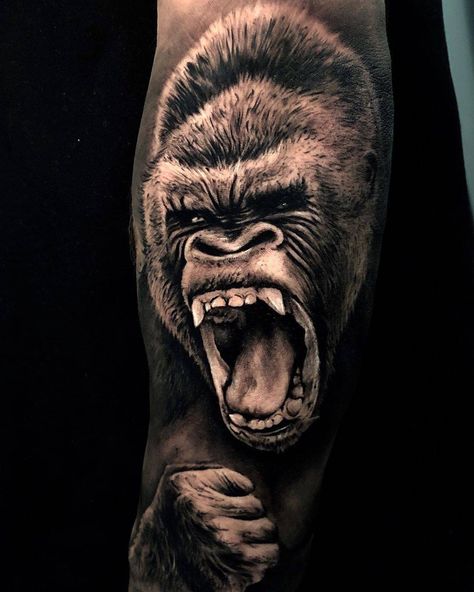 Gorilla Back Tattoo Men, Mens Gorilla Tattoo, Men’s Animal Tattoo, Men Animal Tattoos, Gorilla Arm Tattoo, Gorilla Tattoos For Men, Animals Tattoo For Men, Animal Tattoo Ideas For Men, Forearm Tatooes