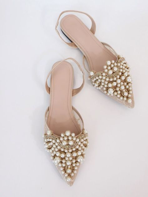 To find out about the Faux Pearl & Rhinestone Decor Slingback Flats at SHEIN, part of our latest Flats ready to shop online today! Free Shipping On £35+✓ Free Return - 60 Days✓ 1000+ New Dropped Daily✓ Get £3 Off First Order!✓ Bridal Flats, Bridal Shoes Flats, Flats Online, Slingback Flats, Women Flats, Chic Shoes, Rhinestone Decor, Fabulous Shoes, Bridal Shoes