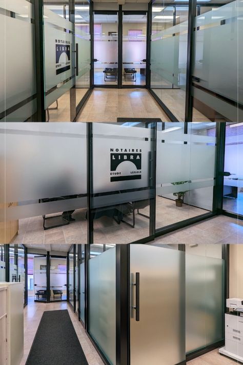 Office frosted film and vinyl installed on glass windows and doors for decoration and privacy for the notary office Libra Notaires Notary Office, Glass Door Design, Doctor Stickers, Office Door Signs, Sign Letters, Glass Office, Office Door, Glass Decals, Office Ideas