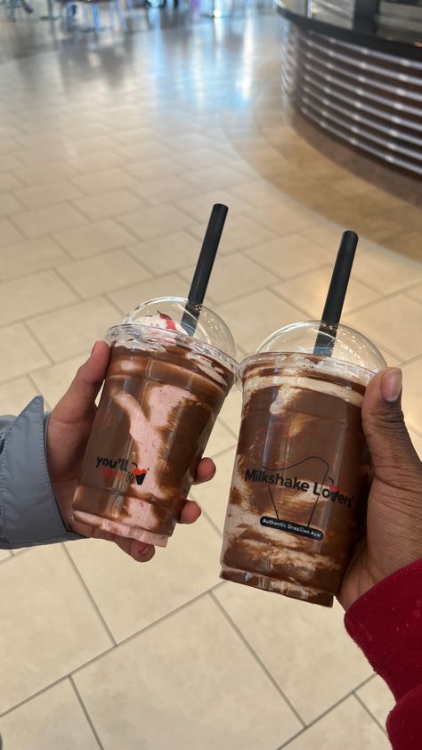 A brown girl and a black girl, each holding a milkshake cup from milkshake lovers in Massachusetts Mall Pictures Aesthetic, Mall Aesthetic Pics, Mall Pics With Friends, Hangout Pics, At The Mall With Friends, Hangout Aesthetic, Mall Date, Girls Hangout, Bestie Hangout