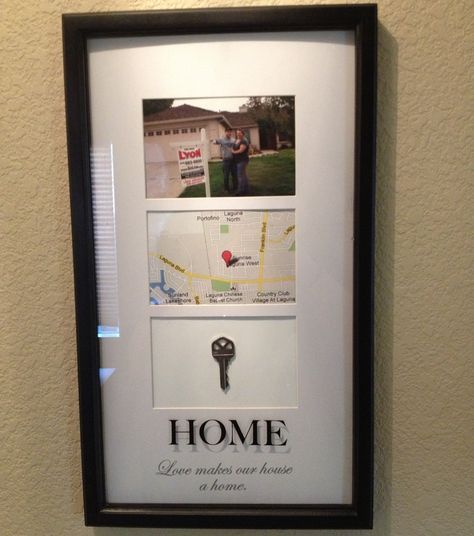 Frame from target, picture with for sale sign, map of where the house is and the original key (after you get the locks changed). Perfect for first time homebuyers. Simple Apartment Decor, Simple Apartment, Film Decor, Simple Apartments, Apartment Wall Decor, Apartment Walls, Cute Apartment, Farmhouse Side Table, Cute Dorm Rooms