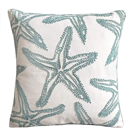 Beach Theme Home, Beachy Pillows, Starfish Pillow, Beach Room Decor, Coastal Cottage Decorating, Beach Throw Pillows, Ocean Room, Blue Starfish, Beachy Room