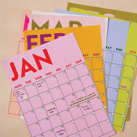 Planning on steroids! Get a clear view of your plans for the year ahead with this flexible undated wall planner / calendar that you can start any month in the year. A deliciously bold colour palette with contrasting font colours (pink & Red anyone?)- we're thinking this is a strong feature wall for your zoom backgrounds or Tiktoks, if that's your vibe. The 12 monthly large A3 prints can be arranged on the wall together for a full calendar year overview or choose to hang one or a few at a time. P Monthly Wall Planner, Aesthetic Wall Calendar, Planner Aesthetic Ideas, Month Planner Template, Monthly Planner Aesthetic, Calander Design, Calendar Graphic Design, Graphic Design Calendar, Aesthetic Agenda