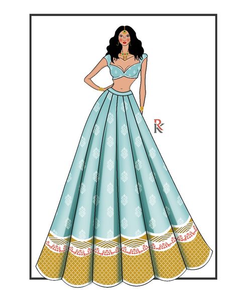 Ethnic wear lehga illustration design software use Adobe illustrator CS6 Indian Wear Illustration, Ethnic Wear Illustration, Ethenic Wear, Fashion Sketchbook Inspiration, Adobe Illustrator Cs6, Dress Illustration, Outline Illustration, Drawings Of Friends, Fashion Sketchbook