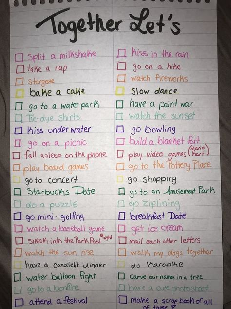 Ideas To Hangout With Boyfriend, Cute Simple Dates Ideas, Good Dates Ideas, Cute Things To Gift Your Girlfriend, Things To Do Couples Date Ideas, Date Ideas Checklist, Romantic Stuff For Boyfriend, Cute Relationship Date Ideas, Cute Date Ideas First Date