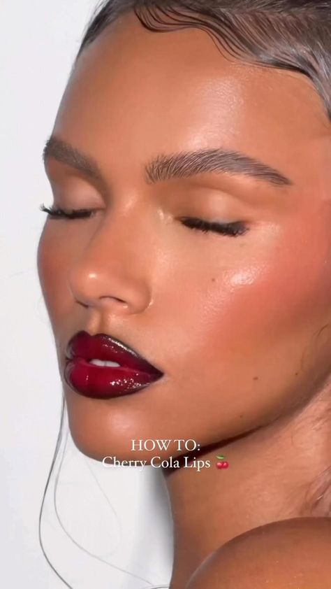 cherry cola lip combo tutorial Cherry Lipstick Makeup, Lipstick Lip Liner Combo, Black And Red Lip Combo Makeup Look, Deep Red Lip Combo, Cherry Cola Lips Combo, Cola Lip Combo, Red Lip With Brown Liner, Ombre Lip Combos, Red Lip On Brown Skin