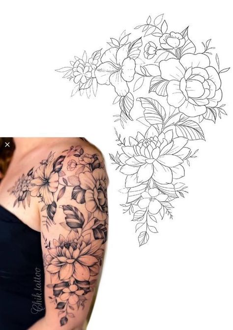 Peony Flower Tattoo Design Shoulder, Flower Tattoo Shoulder Sleeve, Half Sleeve Flower Tattoos For Women Upper Arm, Floral Sleeve Tattoo Design, Flower Half Sleeve Tattoos For Women, Floral Tattoo Design Shoulder, Mandala Flower Tattoo Design, Floral Mandala Tattoo Design, Half Sleeve Tattoos For Women Upper Arm