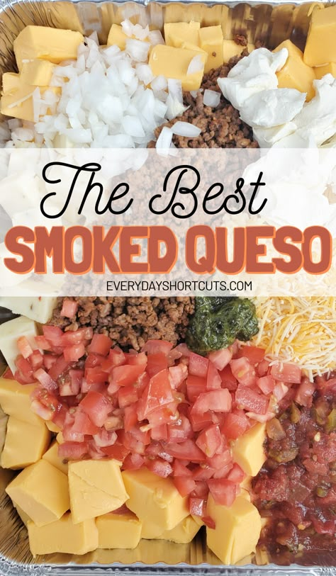 Smoked Queso Dip, Smoked Queso, Pellet Smoker Recipes, Grilled Kabob Recipes, Traeger Grill Recipes, Grilling Recipes Sides, Party Dip, Smoker Cooking, Grilled Shrimp Recipes