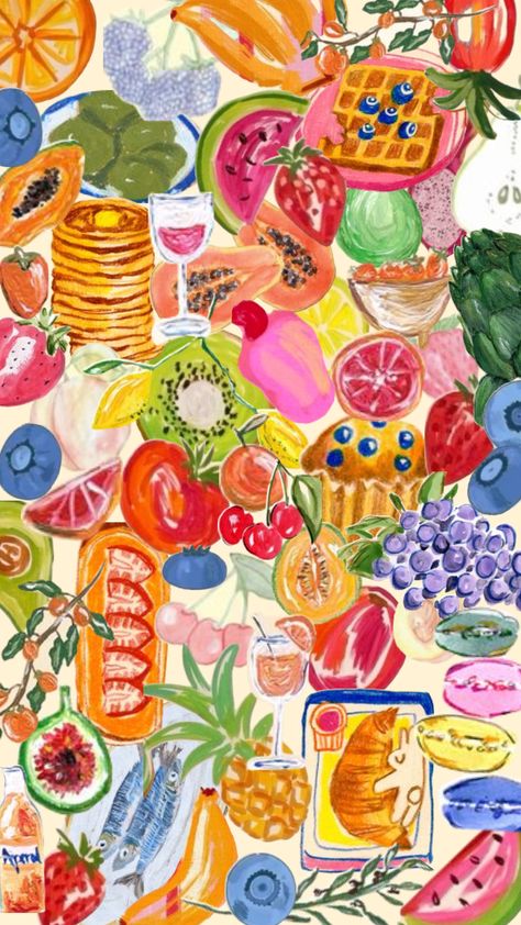 food illustrations wallpaper #wallpaper #food Illustrations Wallpaper, Wallpaper Colourful, Wallpaper Food, Kiwi Strawberry, Fruit Wallpaper, Spring Wallpaper, Phone Wallpaper Patterns, Art Wallpaper Iphone, Cute Patterns Wallpaper