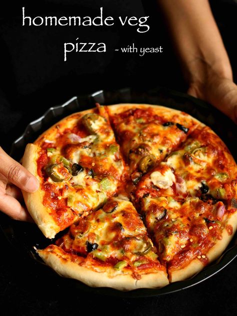 veg pizza recipe, veggie pizza recipe, vegetable pizza recipe with step by step photo/video. italian cuisine delicacy, prepared with yeast and baked in oven Vegetable Pizza Recipe, Vegetarian Pizza Toppings, Veg Pizza Recipe, Vegetable Pizza Recipes, Tartiflette Recipe, Veggie Pizza Recipe, Pizza Vegetariana, Veg Pizza, Italian Cuisine Recipe