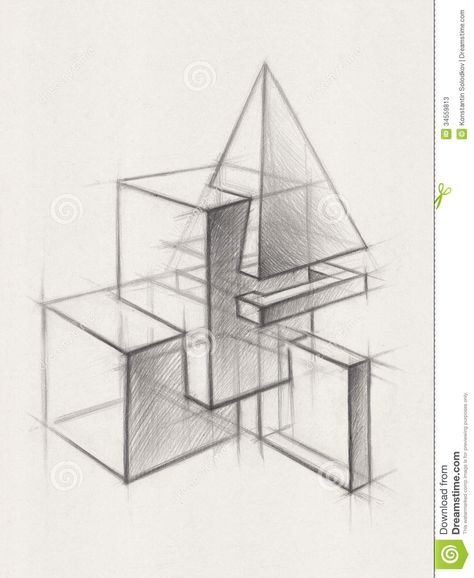 Photo about Illustration of Geometric Shapes. It is a Pencil Drawing - 34559813 Design Forms Shape, Geometric Forms Design, 3d Geometric Shapes Composition, 3d Shapes Drawing, Volume Drawing, Shape Shading, Solid Drawing, Drawing Shapes, Geometric Shapes Drawing