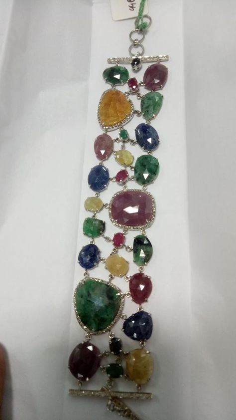 Excited to share this item from my #etsy shop: Multi Gemstone Diamond Bracelet, gemstone Slice bracelet, Diamond Ruby Emerald Sapphire Bracelet Multi Gemstone Bracelet, Silver Diamond Bracelet, Tiffany Bracelets, Sapphire And Diamond Earrings, Statement Rings Diamond, Beaded Necklace Designs, Bracelet Diamond, Emerald Bracelet, Gemstone Bangle