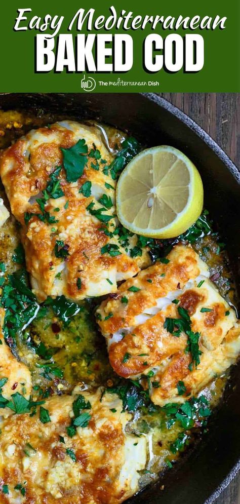 White Cod Recipes, Delicious Cod Recipes, Easy Mediterranean Fish Recipes, Mediterranean Italian Recipes, Healthy Cod Recipes Baked, Yummy Fish Recipes, Mediterranean Cod Recipes Baked Fish, Baked Mediterranean Cod, Heart Healthy Cod Recipes